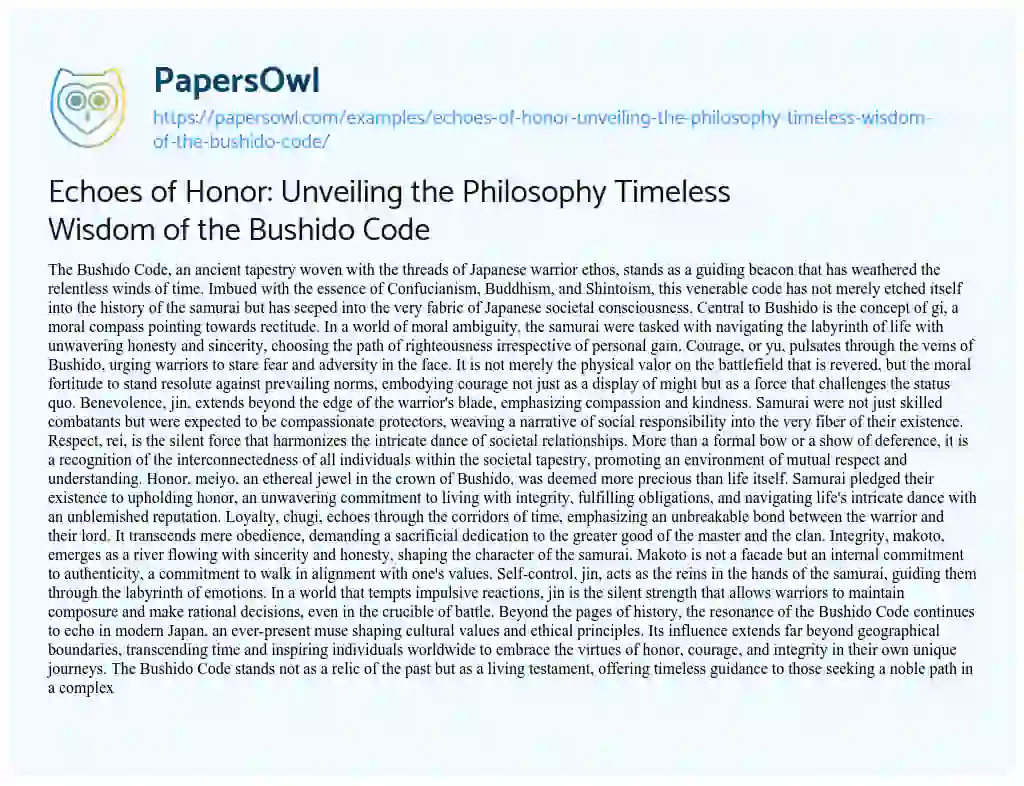 Essay on Echoes of Honor: Unveiling the Philosophy Timeless Wisdom of the Bushido Code