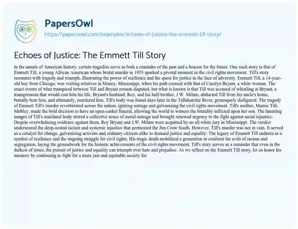 Essay on Echoes of Justice: the Emmett Till Story