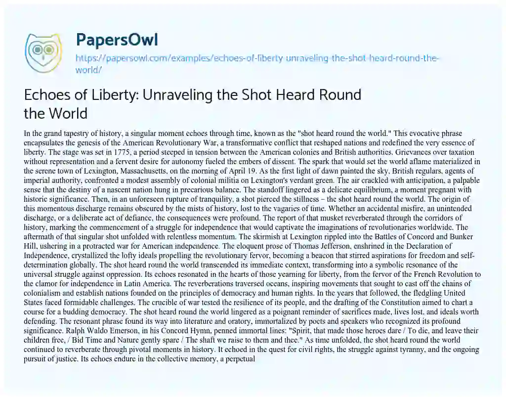 Essay on Echoes of Liberty: Unraveling the Shot Heard Round the World