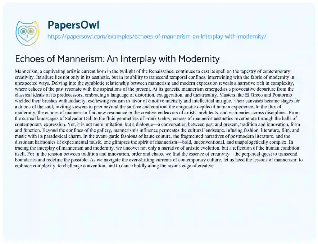 Essay on Echoes of Mannerism: an Interplay with Modernity