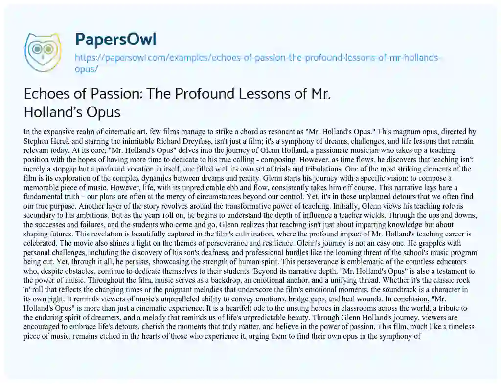 Essay on Echoes of Passion: the Profound Lessons of Mr. Holland’s Opus