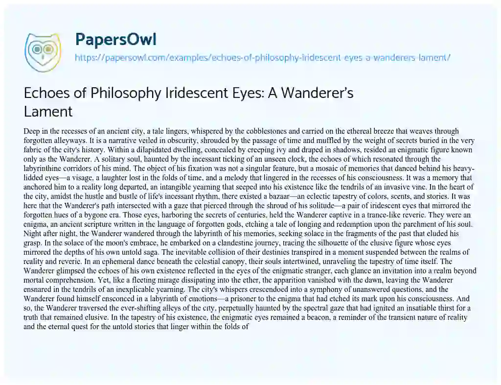 Essay on Echoes of Philosophy Iridescent Eyes: a Wanderer’s Lament
