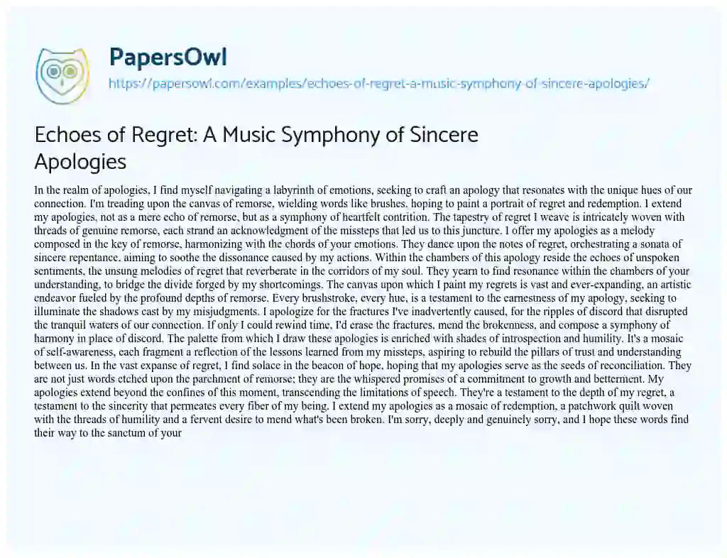 Essay on Echoes of Regret: a Music Symphony of Sincere Apologies
