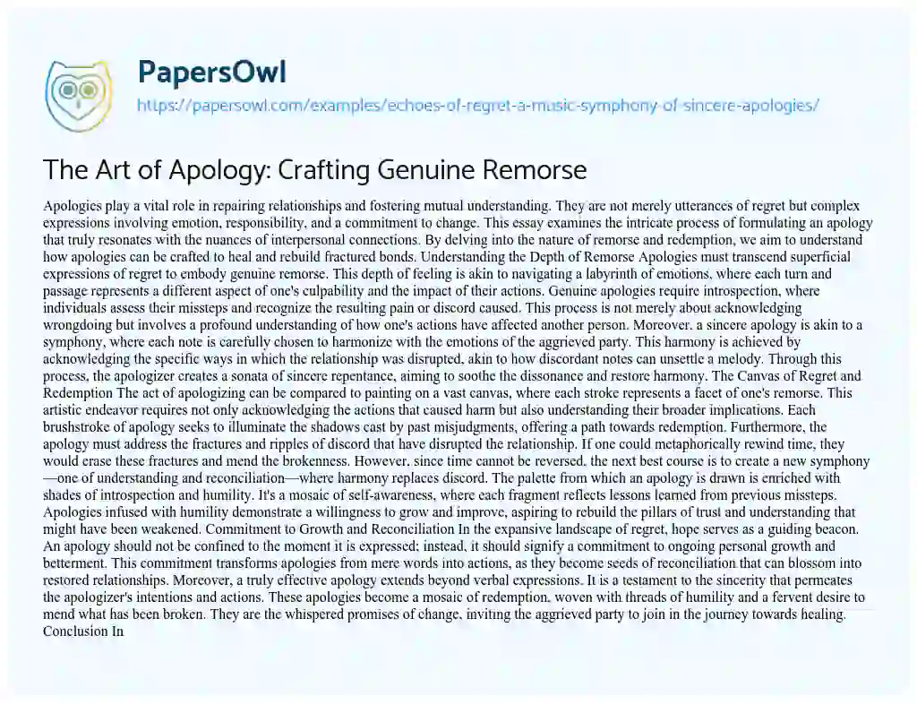 Essay on The Art of Apology: Crafting Genuine Remorse