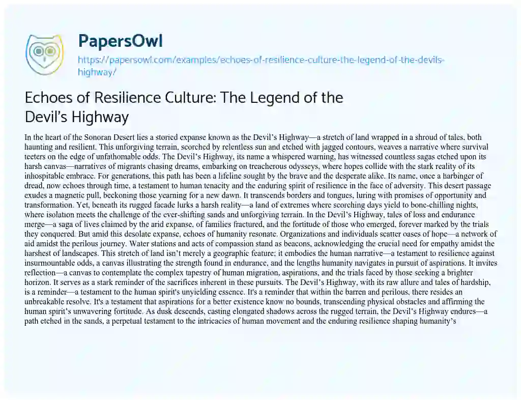 Essay on Echoes of Resilience Culture: the Legend of the Devil’s Highway