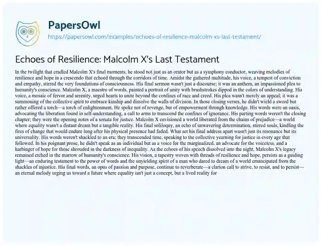 Essay on Echoes of Resilience: Malcolm X’s Last Testament