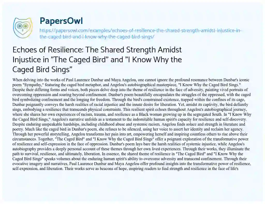 Essay on Echoes of Resilience: the Shared Strength Amidst Injustice in “The Caged Bird” and “I Know why the Caged Bird Sings”