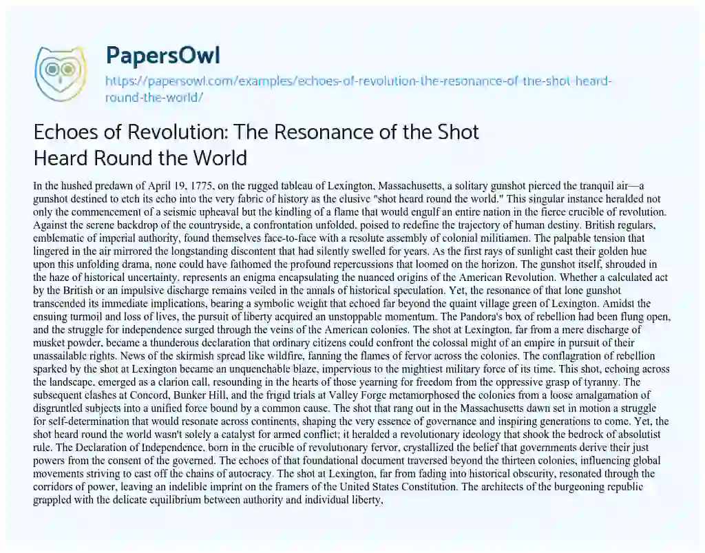 Essay on Echoes of Revolution: the Resonance of the Shot Heard Round the World