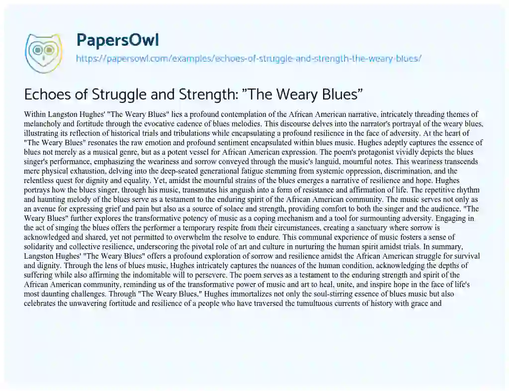 Essay on Echoes of Struggle and Strength: “The Weary Blues”