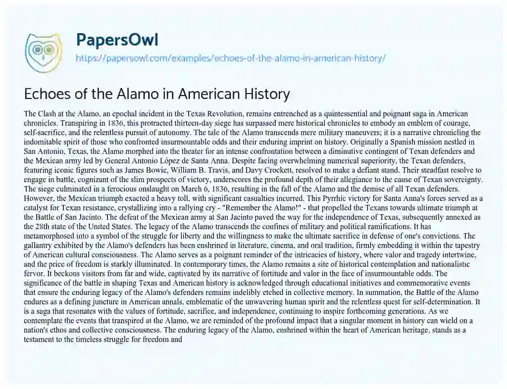 Essay on Echoes of the Alamo in American History