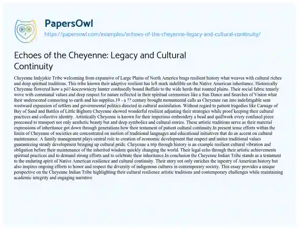 Essay on Echoes of the Cheyenne: Legacy and Cultural Continuity