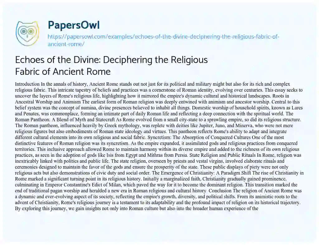 Essay on Echoes of the Divine: Deciphering the Religious Fabric of Ancient Rome