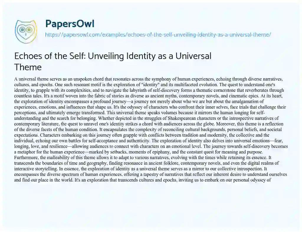 Essay on Echoes of the Self: Unveiling Identity as a Universal Theme