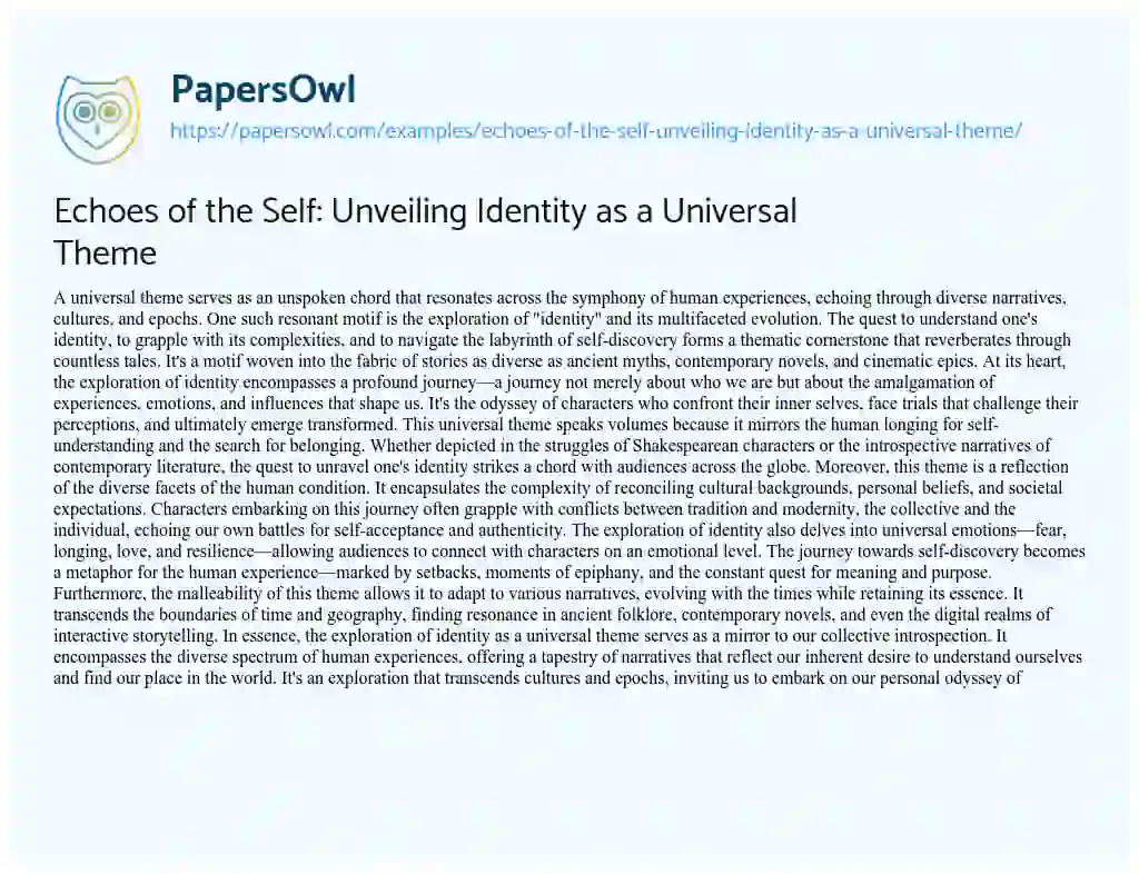 Echoes of the Self: Unveiling Identity as a Universal Theme - Free ...