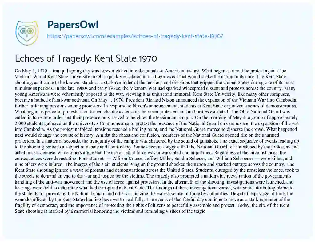 Essay on Echoes of Tragedy: Kent State 1970