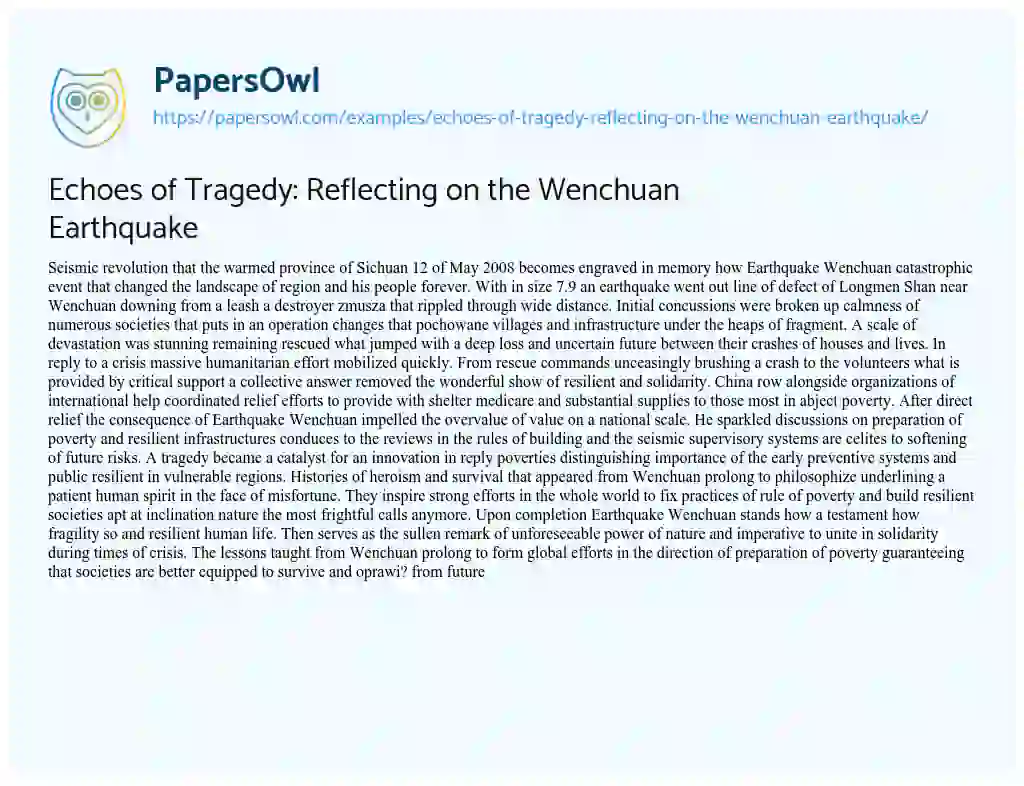 Essay on Echoes of Tragedy: Reflecting on the Wenchuan Earthquake