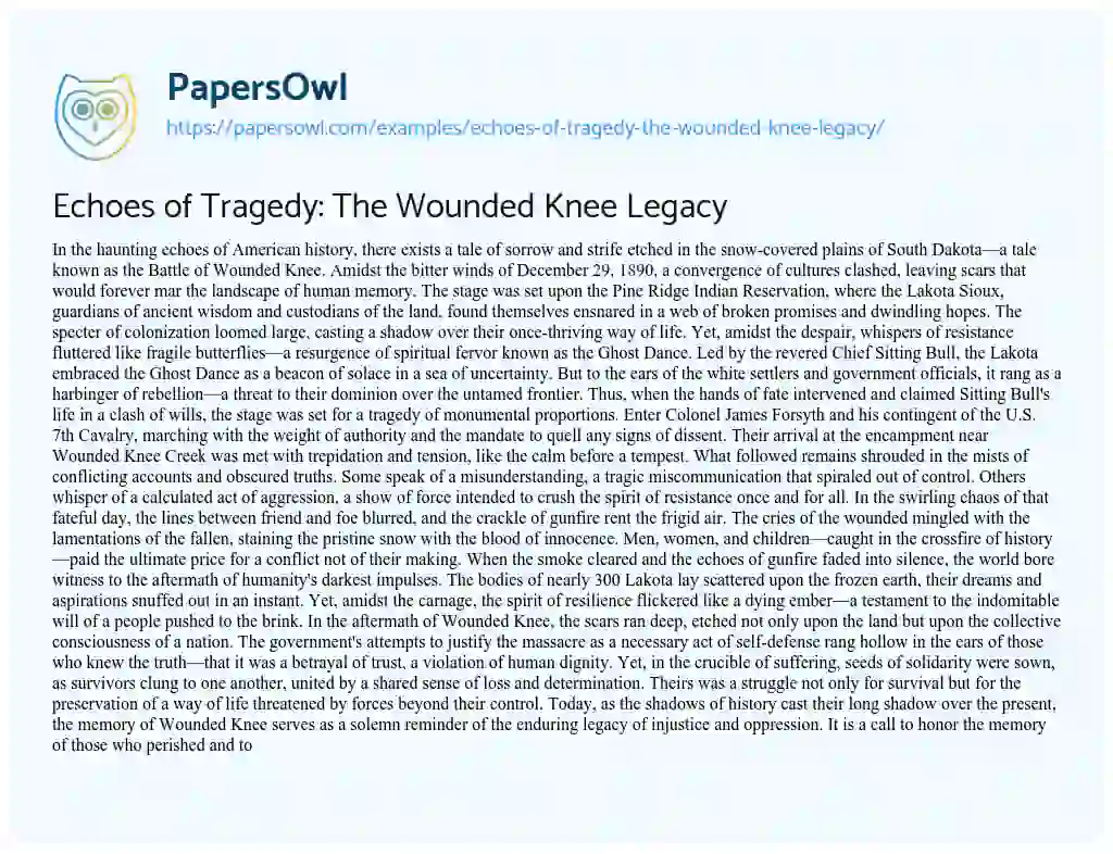 Essay on Echoes of Tragedy: the Wounded Knee Legacy