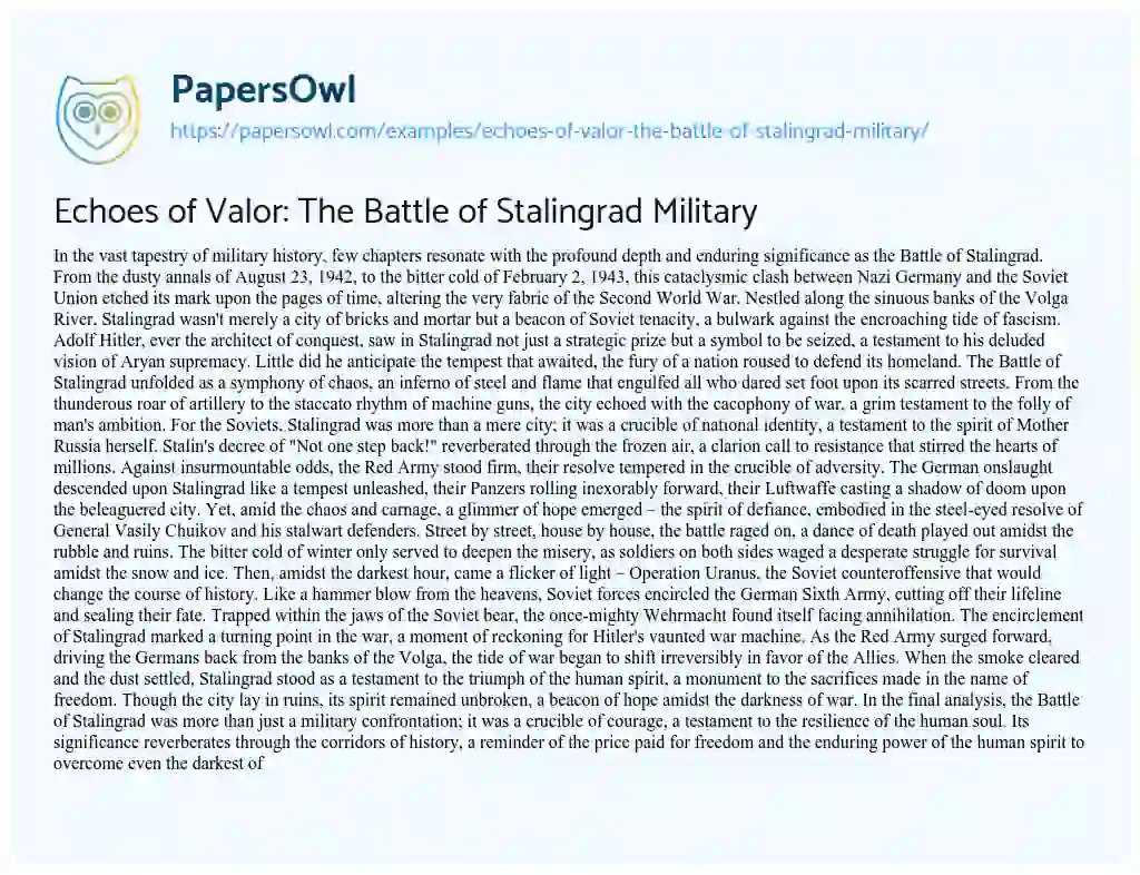 Essay on Echoes of Valor: the Battle of Stalingrad Military