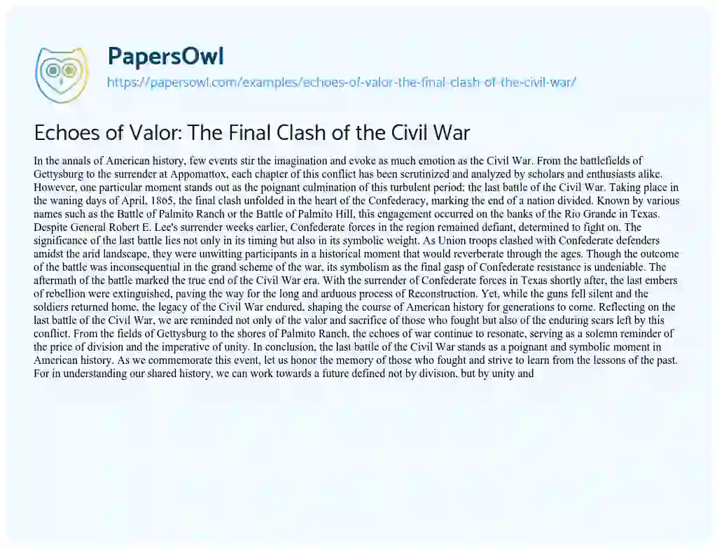 Essay on Echoes of Valor: the Final Clash of the Civil War