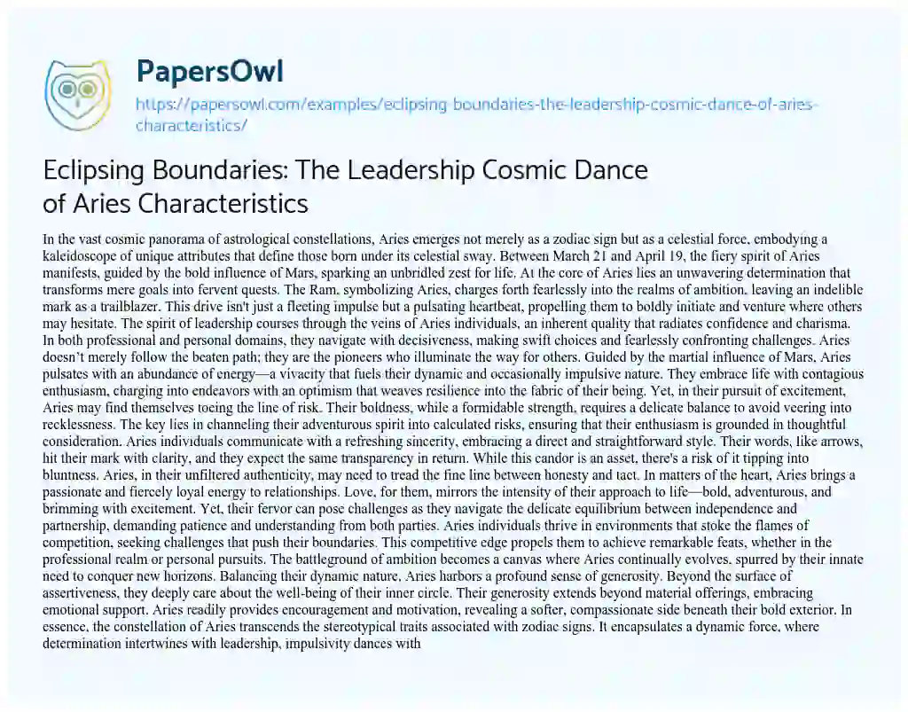 Essay on Eclipsing Boundaries: the Leadership Cosmic Dance of Aries Characteristics