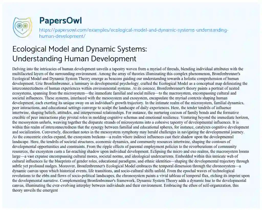 Essay on Ecological Model and Dynamic Systems: Understanding Human Development