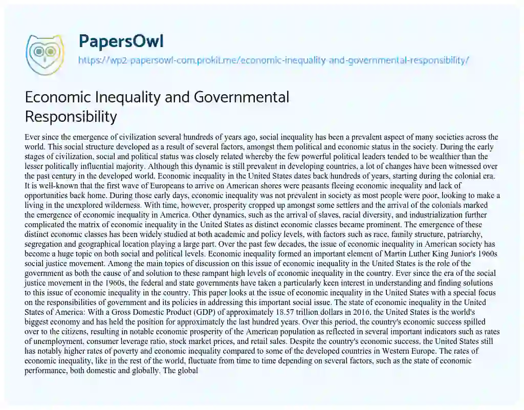 Essay on Economic Inequality and Governmental Responsibility