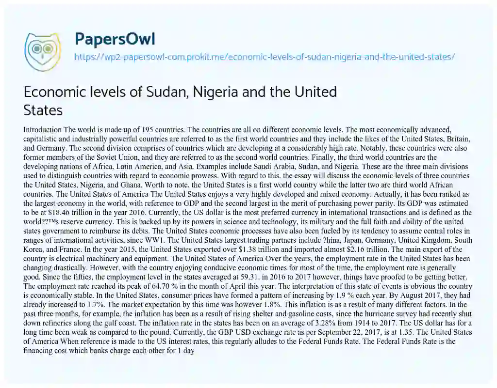 Essay on Economic Levels of Sudan, Nigeria and the United States