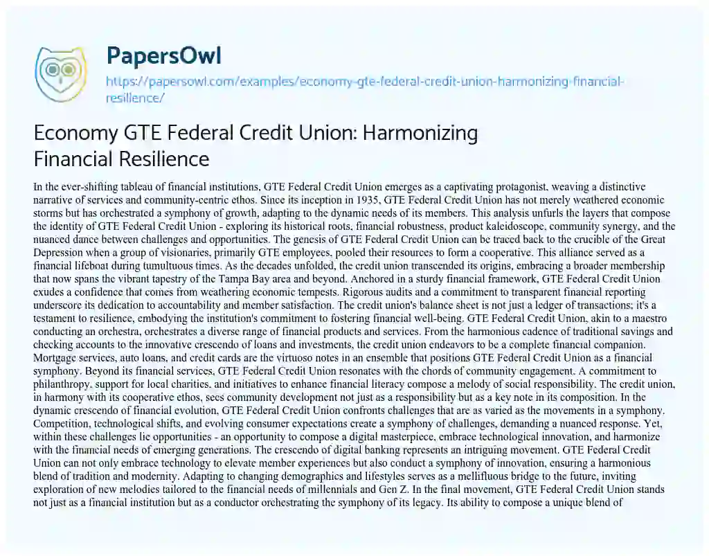 Essay on Economy GTE Federal Credit Union: Harmonizing Financial Resilience