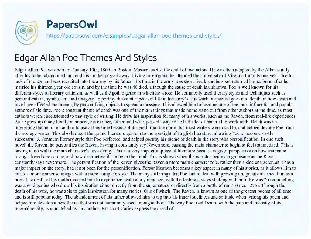 Essay on Edgar Allan Poe Themes and Styles