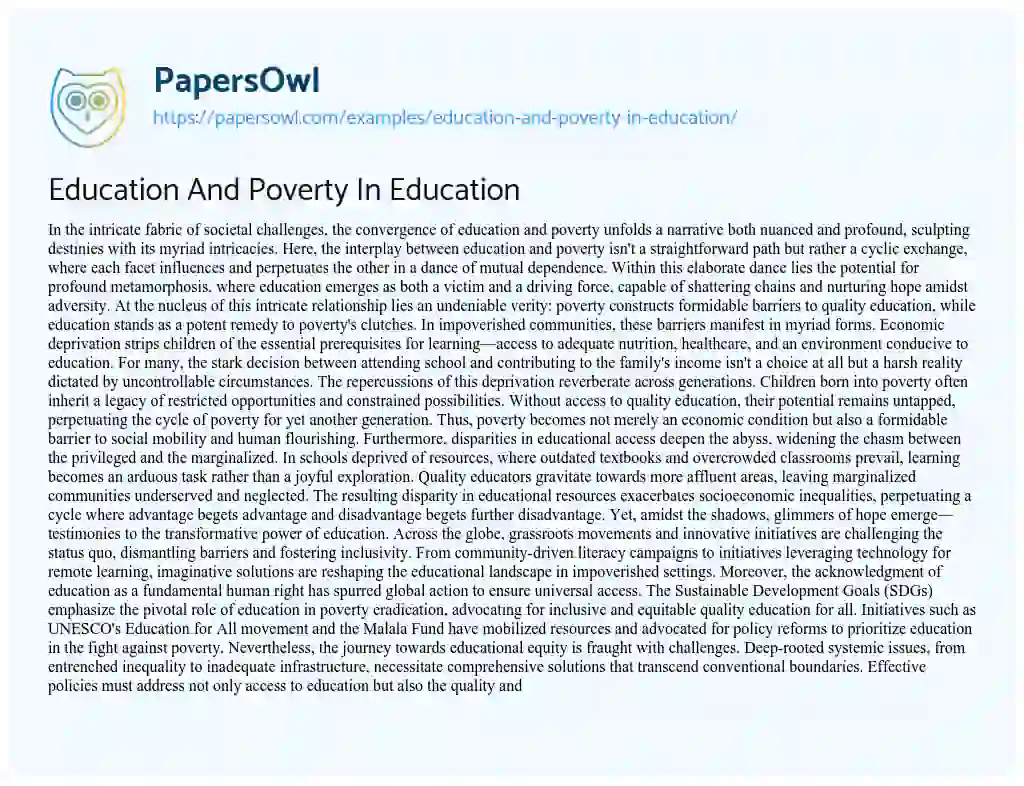 Essay on Education and Poverty in Education