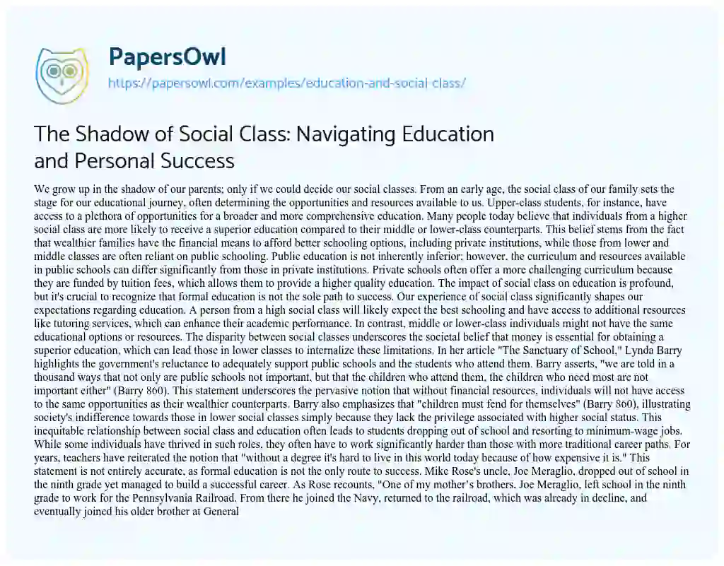 Essay on Education and Social Class