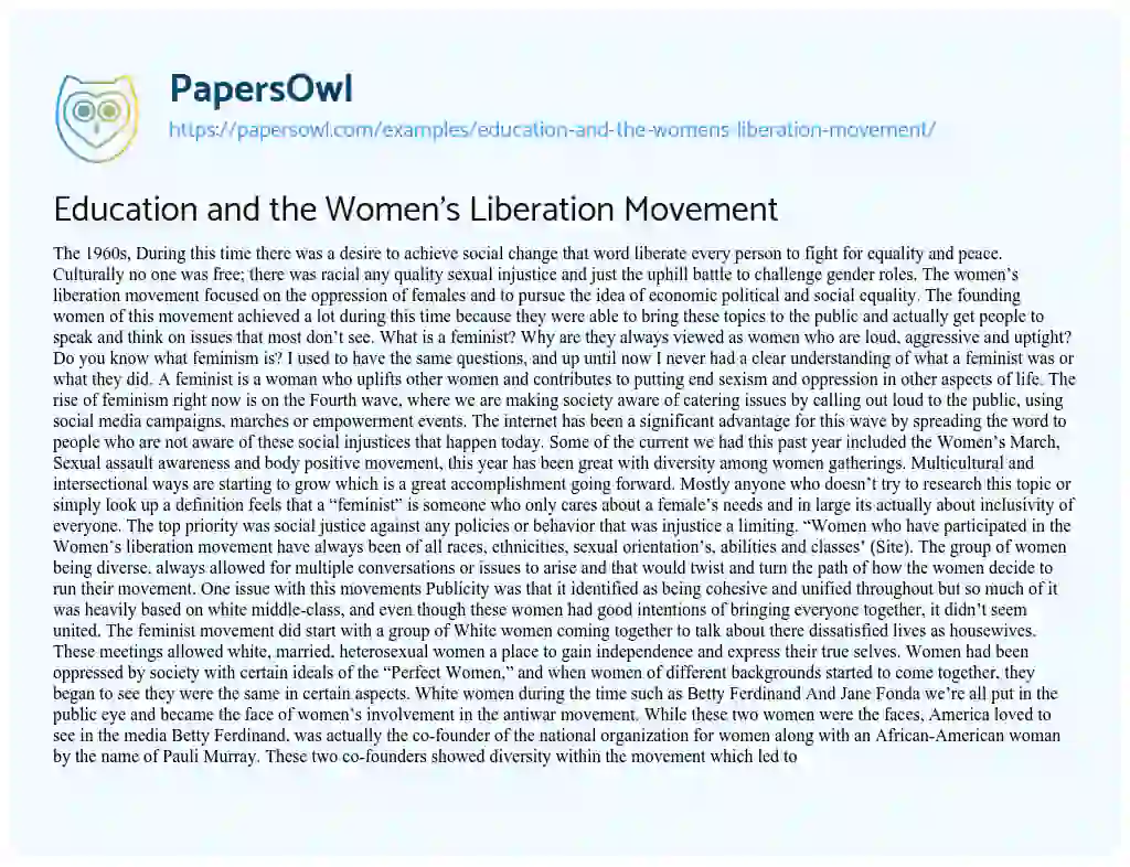 Essay on Education and the Women’s Liberation Movement