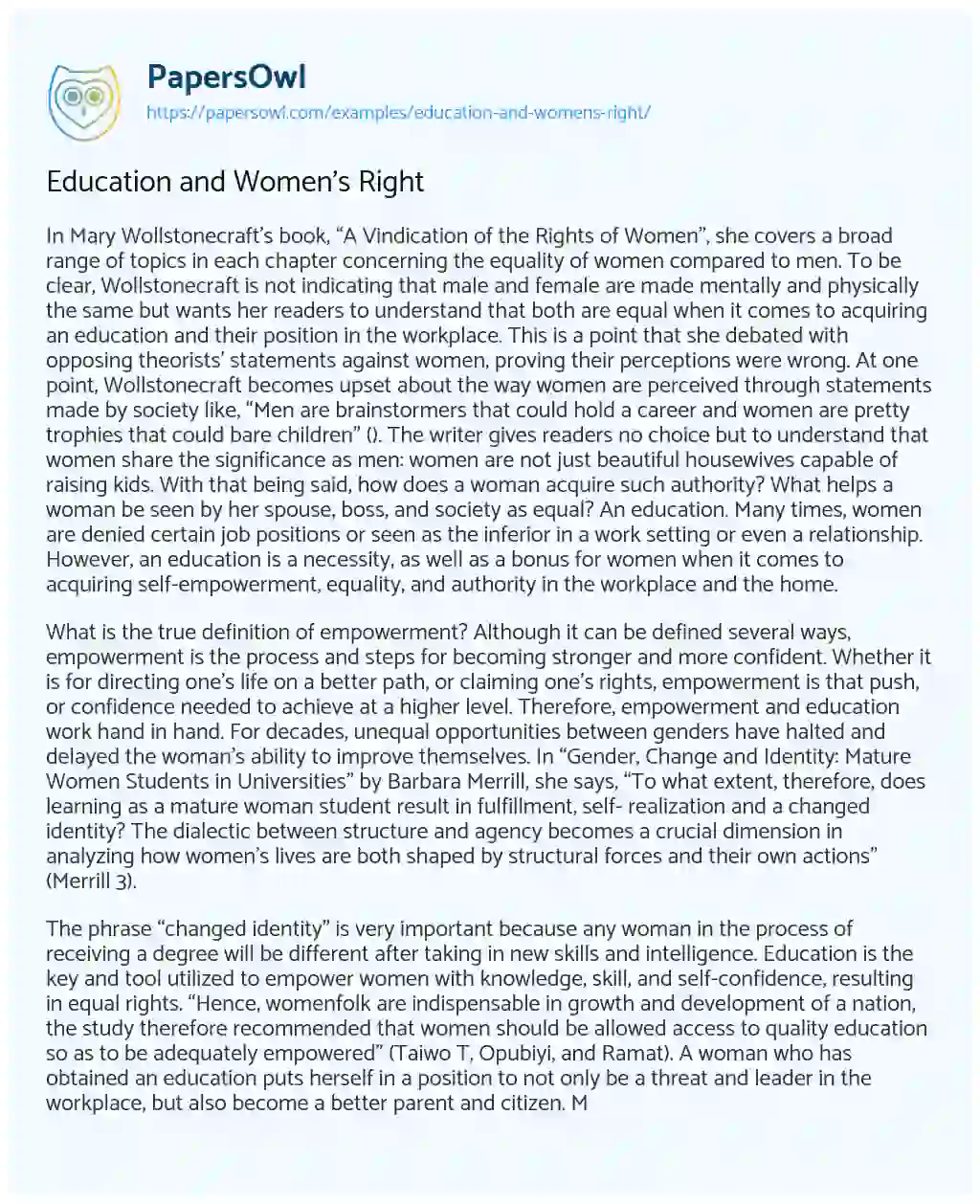 Essay on Education and Women’s Right