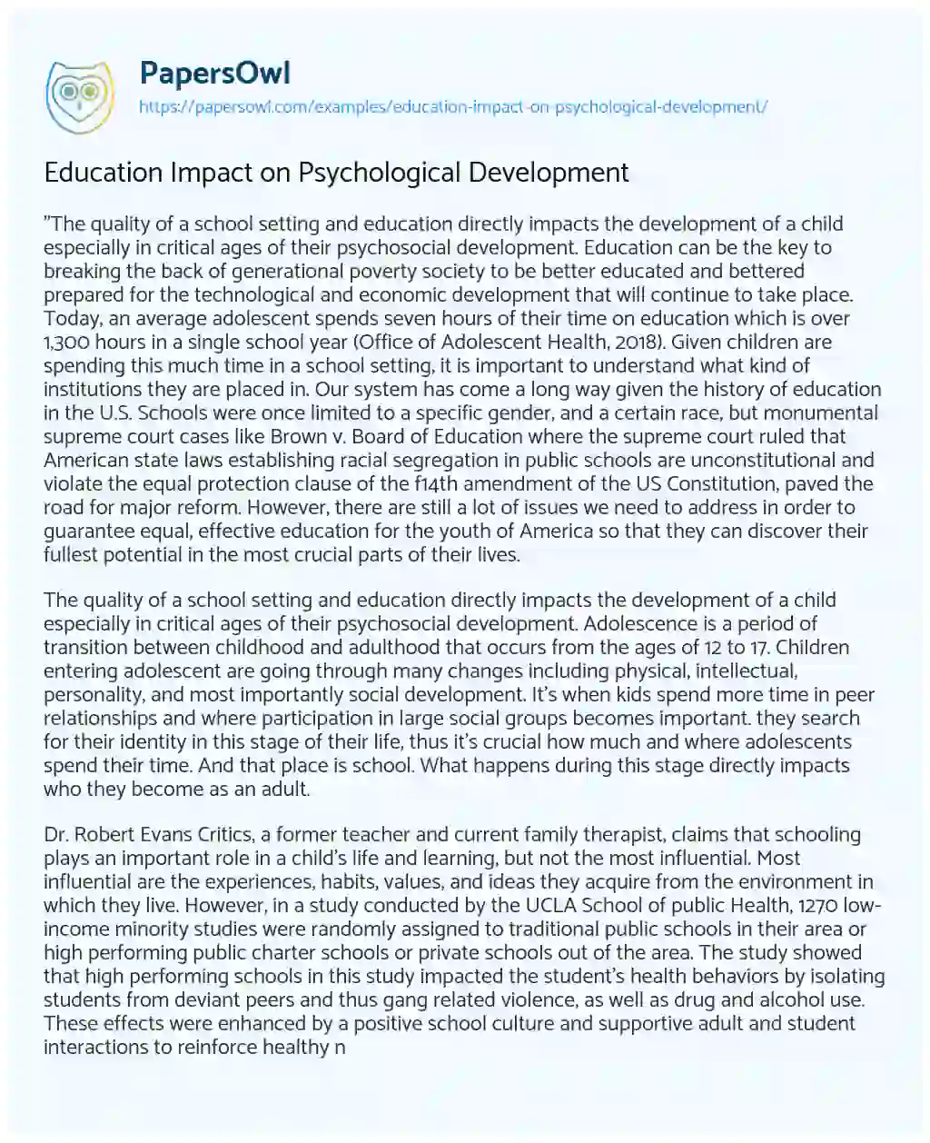 Essay on Education Impact on Psychological Development