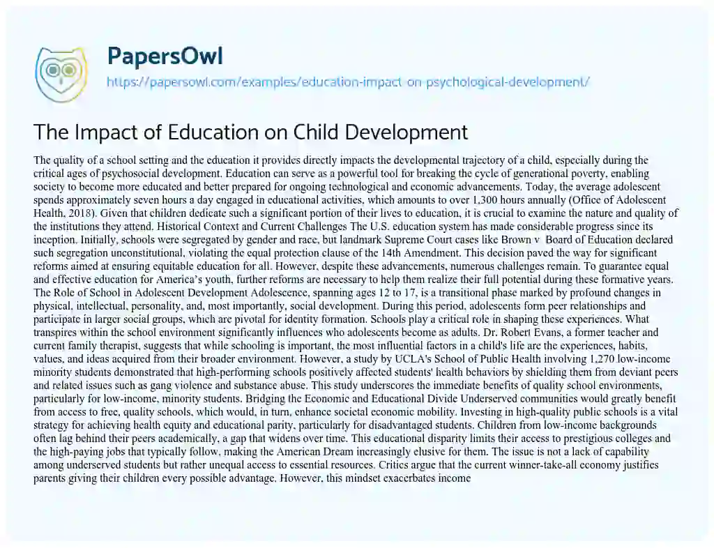 Essay on Education Impact on Psychological Development