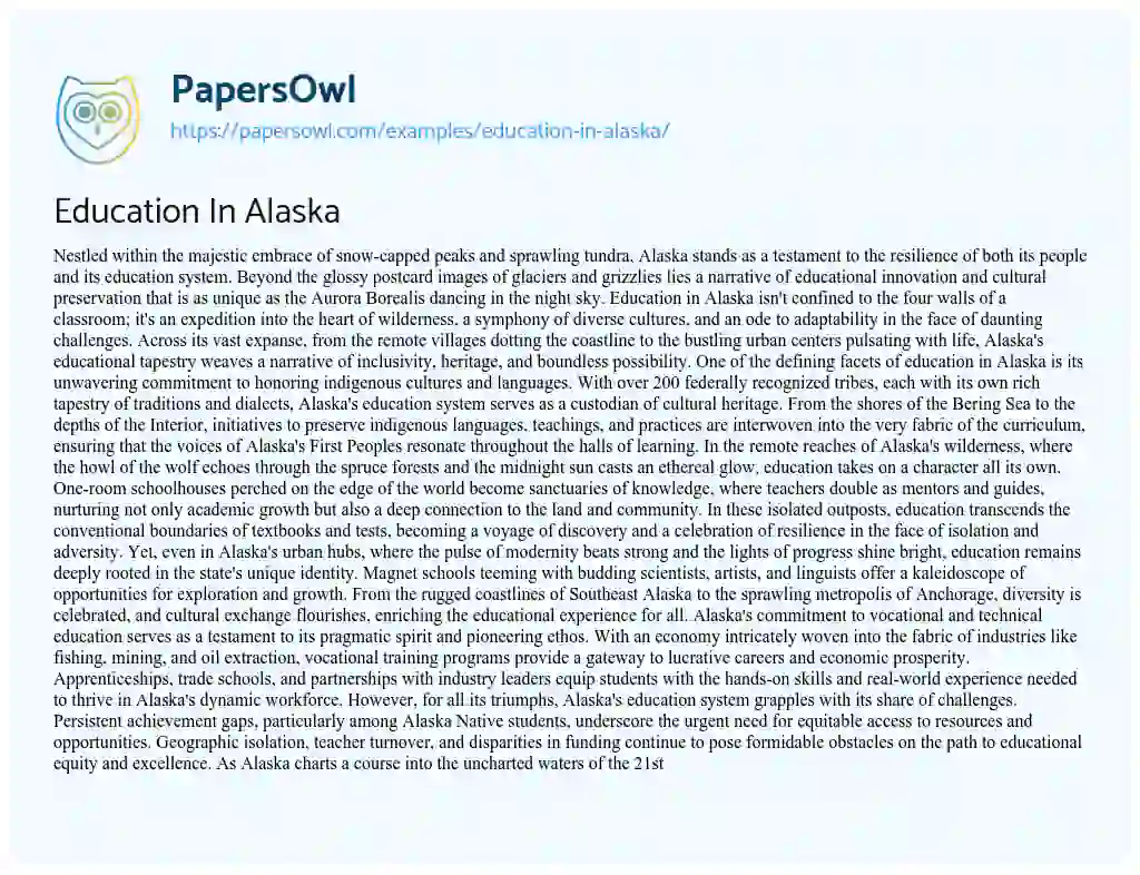 Essay on Education in Alaska