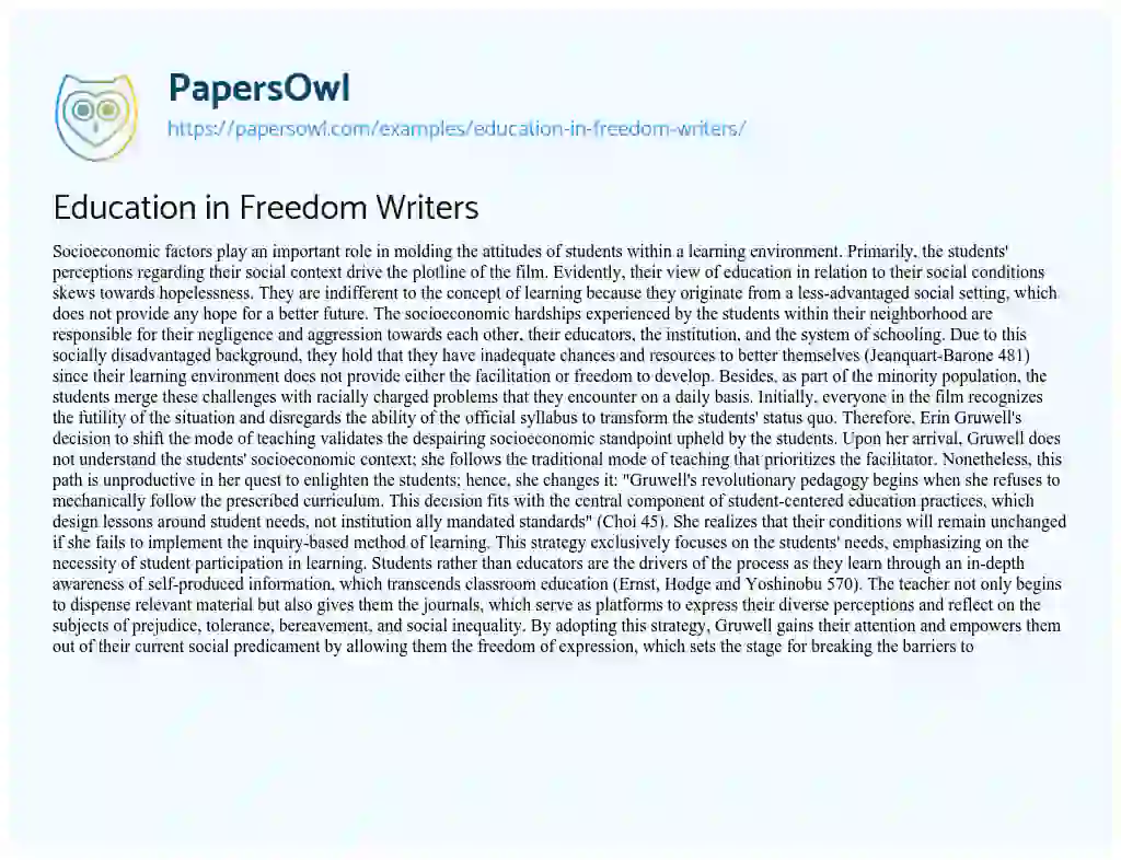 Essay on Education in Freedom Writers
