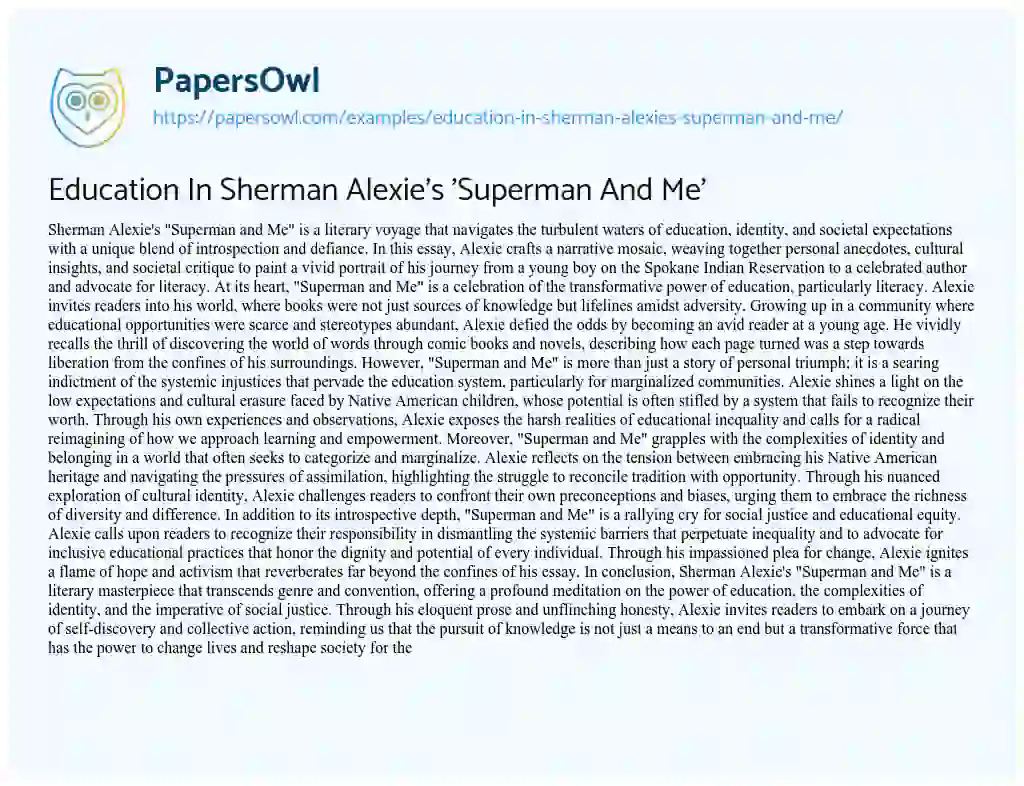 Essay on Education in Sherman Alexie’s ‘Superman and Me’