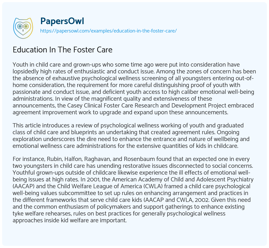 Essay on Education in the Foster Care