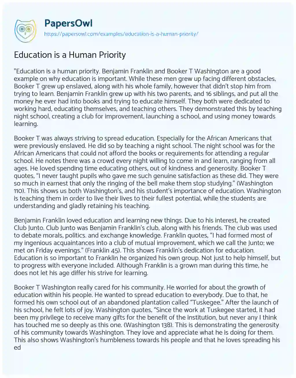 Education is a Human Priority essay
