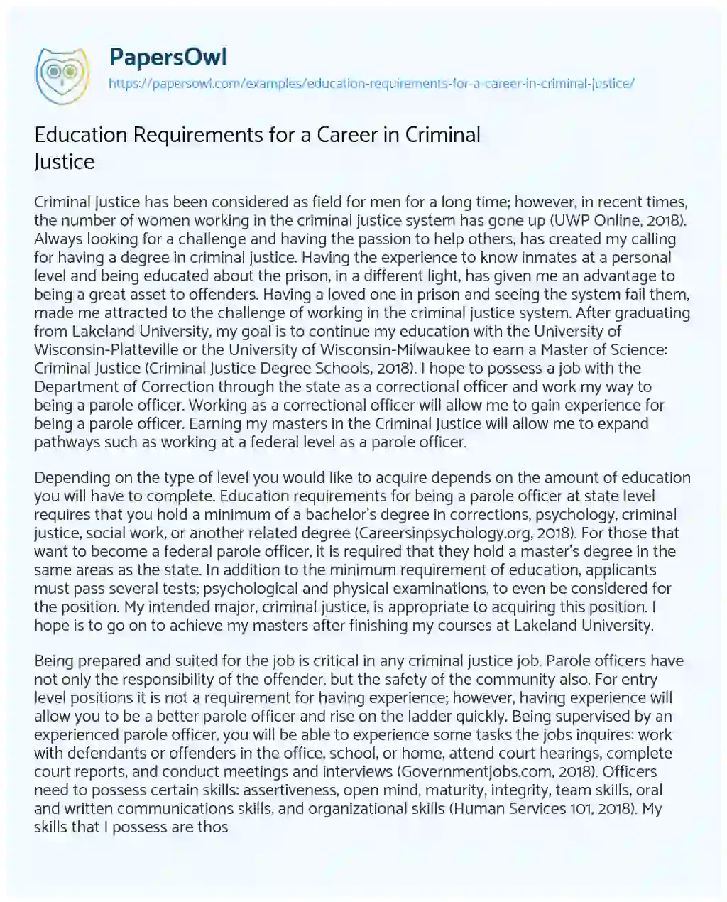 Essay on Education Requirements for a Career in Criminal Justice