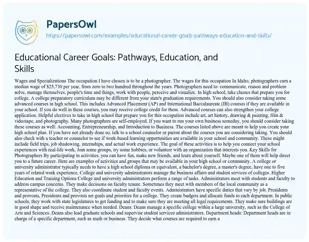 Essay on Educational Career Goals: Pathways, Education, and Skills
