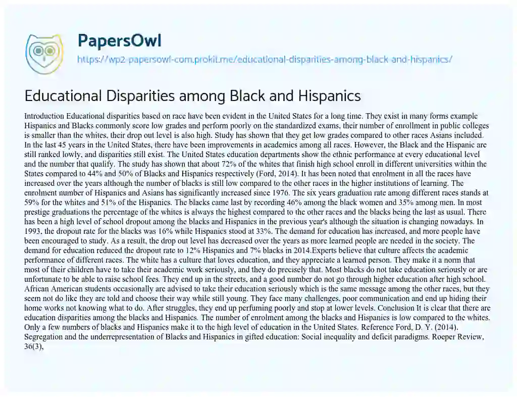 Essay on Educational Disparities Among Black and Hispanics