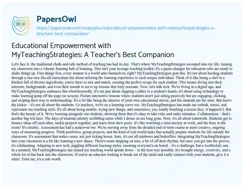 Essay on Educational Empowerment with MyTeachingStrategies: a Teacher’s Best Companion
