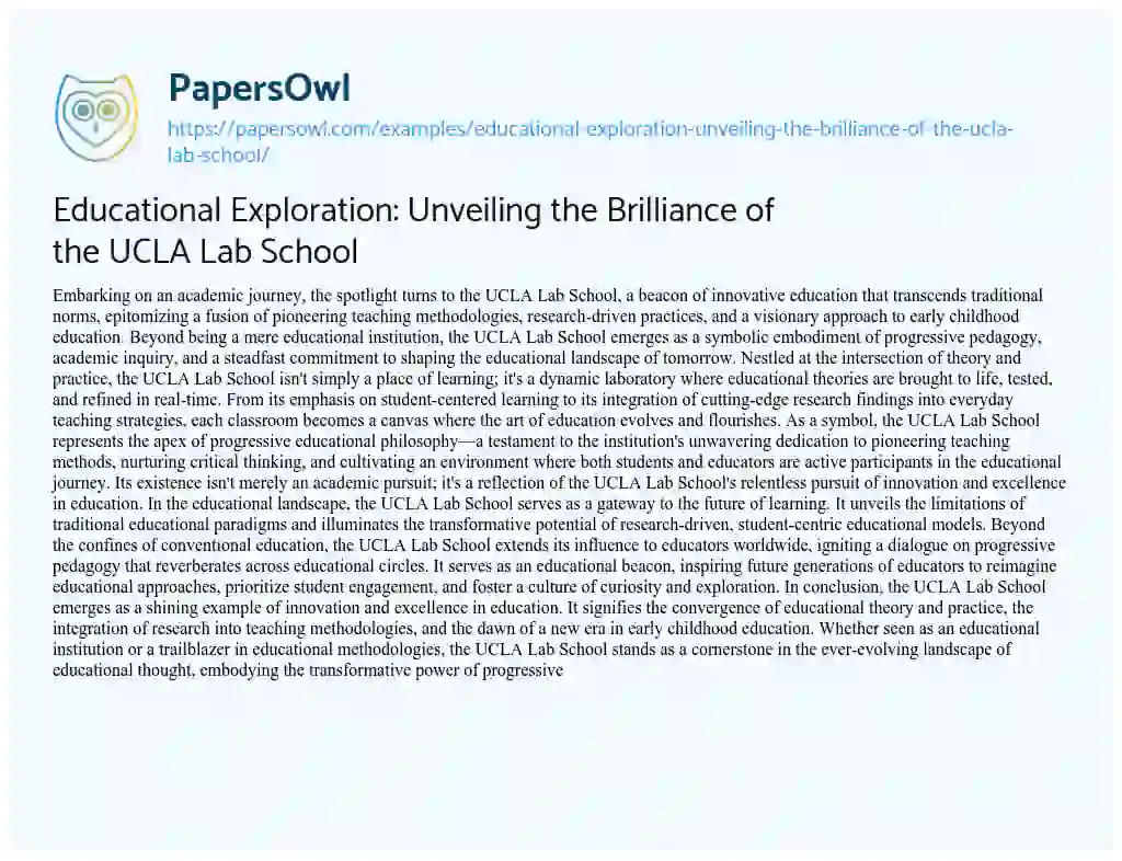 Essay on Educational Exploration: Unveiling the Brilliance of the UCLA Lab School