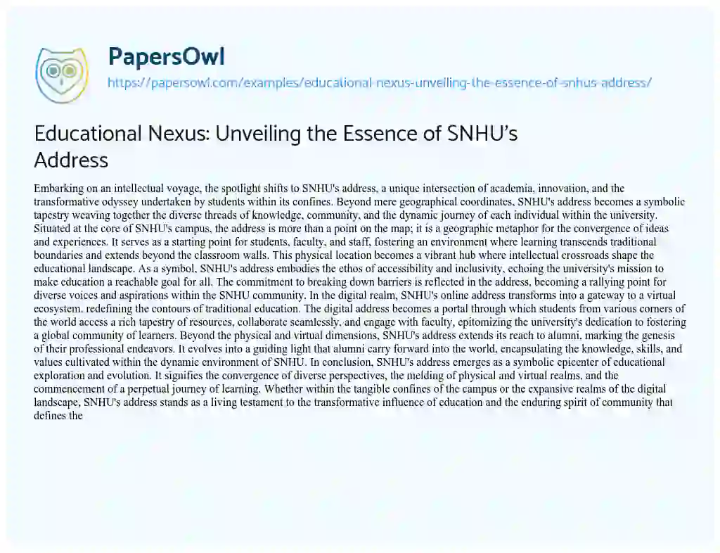 Essay on Educational Nexus: Unveiling the Essence of SNHU’s Address