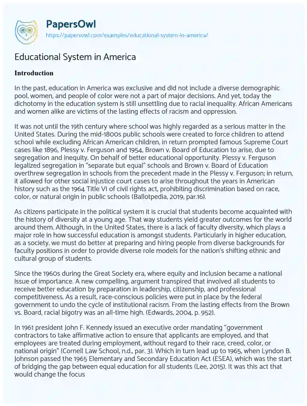 Educational System in America essay