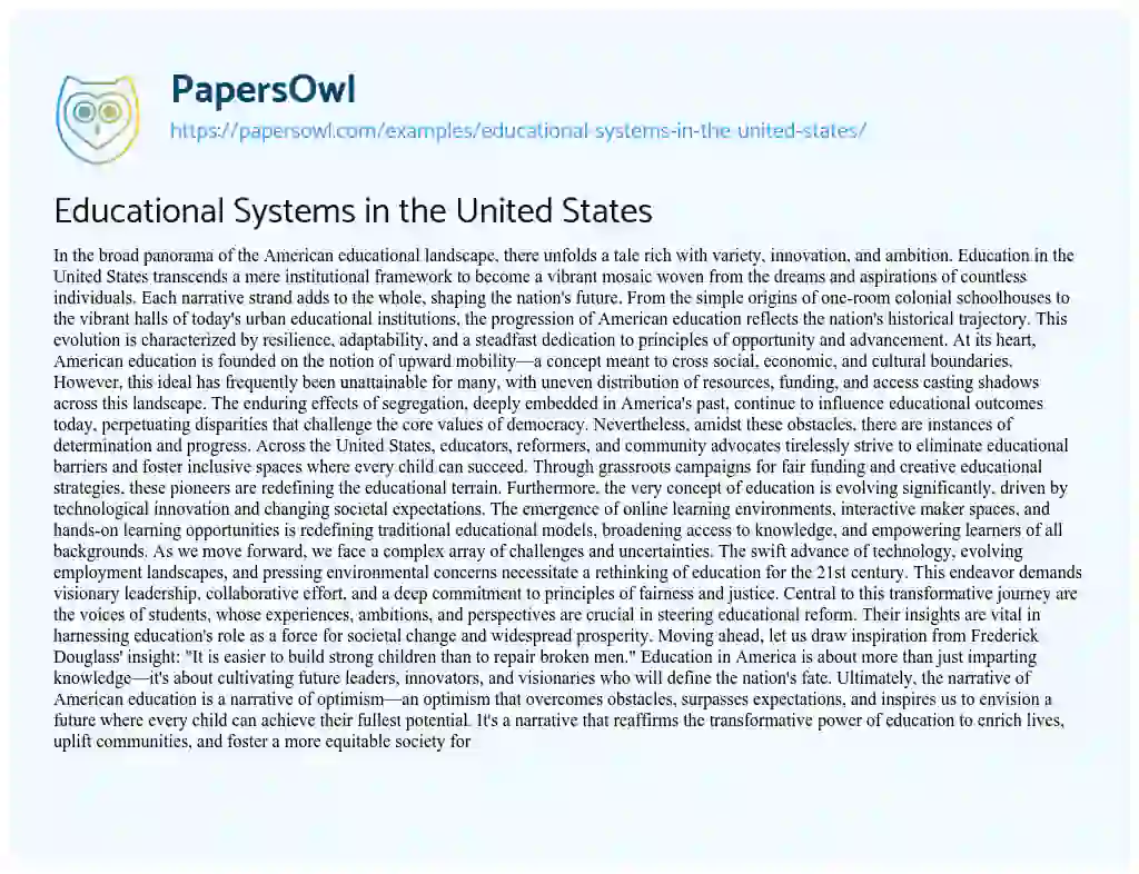 Essay on Educational Systems in the United States