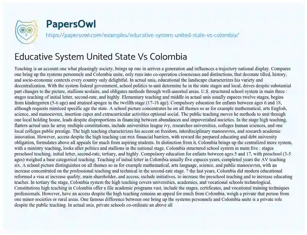 Essay on Educative System United State Vs Colombia