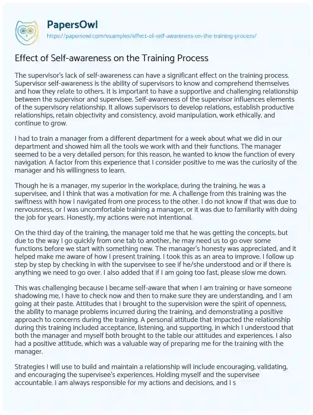 Essay on Effect of Self-awareness on the Training Process